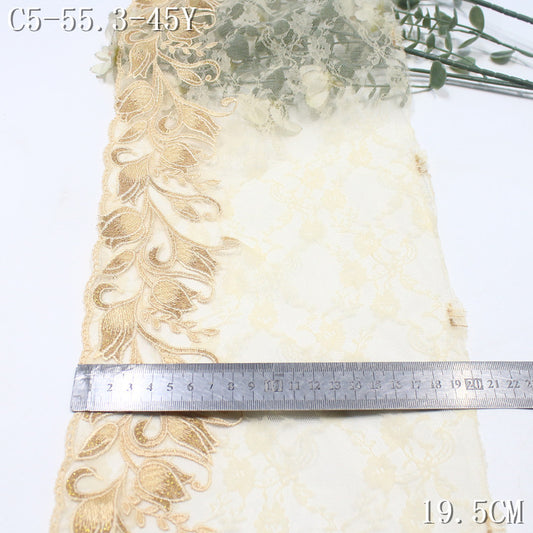 FREEDOMBEAUTY | [1Pack] Luxury light lace mesh silver thread bud embroidery lace, classical dress skirt trim accessories DIY