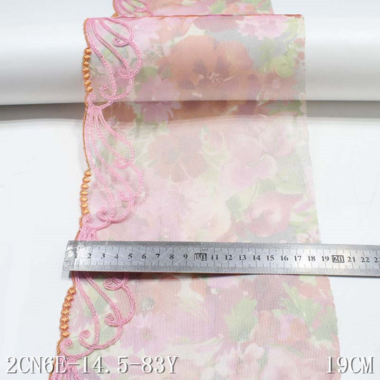 FREEDOMBEAUTY | Small fresh pink printing mesh embroidery lace polyester pattern, skirt decoration clothing handmade accessories wholesale
