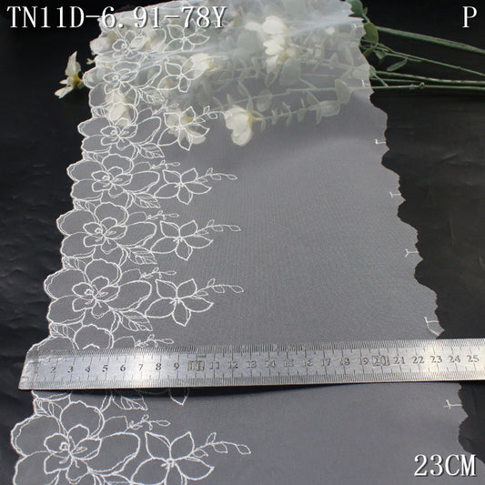FREEDOMBEAUTY | [1pack] French simple wind bleaching white mesh yarn unilateral camellia embroidery 23cm veil jewelry clothing accessories