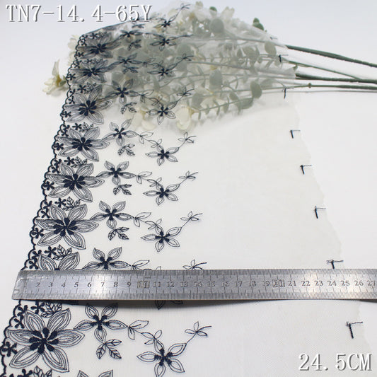 【1Pack】-Freedombeauty | Fresh and elegant white mesh yarn small flower leaf pattern embroidery lace 24.5cm clothing accessories