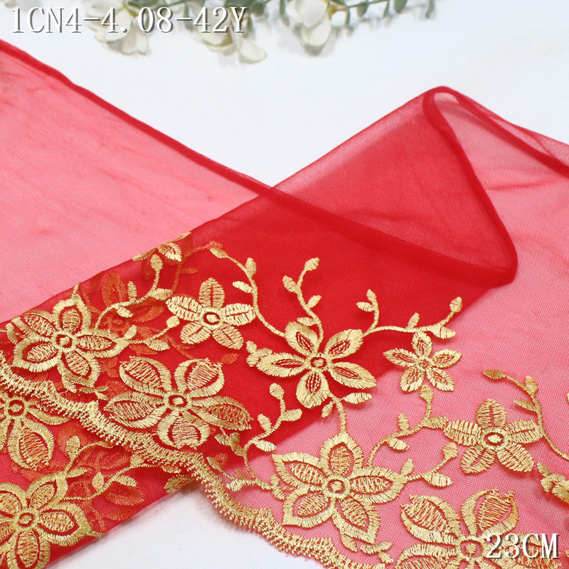 FREEDOMBEAUTY | Chinese classic gold flower red mesh embroidery lace 23cm festive wedding dress decoration accessories