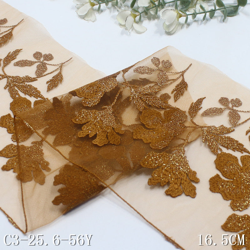 FREEDOMBEAUTY | [1Pack] Three-color centered gold thread exquisite flower mesh embroidery lace 22.5cm clothing accessories home textile accessories