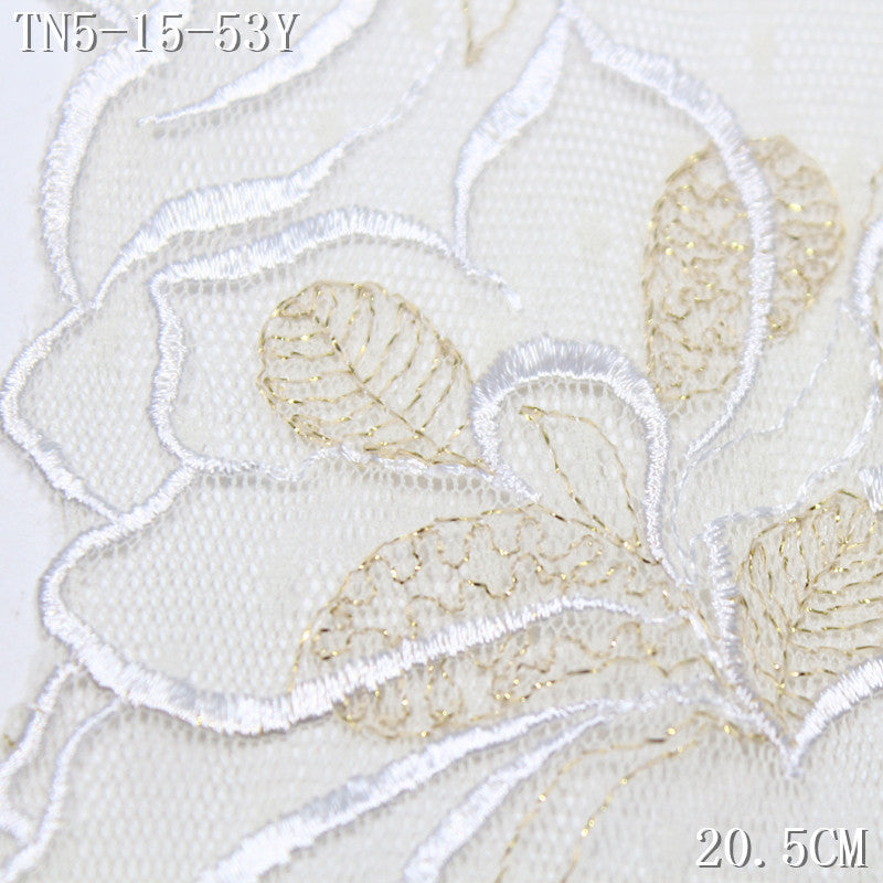 FREEDOMBEAUTY | [1Pack] Light luxury beige lace mesh gold leaf flower embroidery lace, clothing underwear dress lace accessories