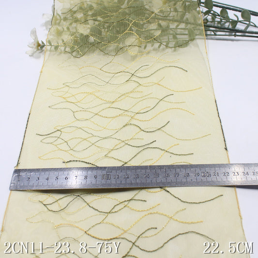 FREEDOMBEAUTY | Yellow light mesh multi-wavy line embroidery lace, clothing DIY accessories lace