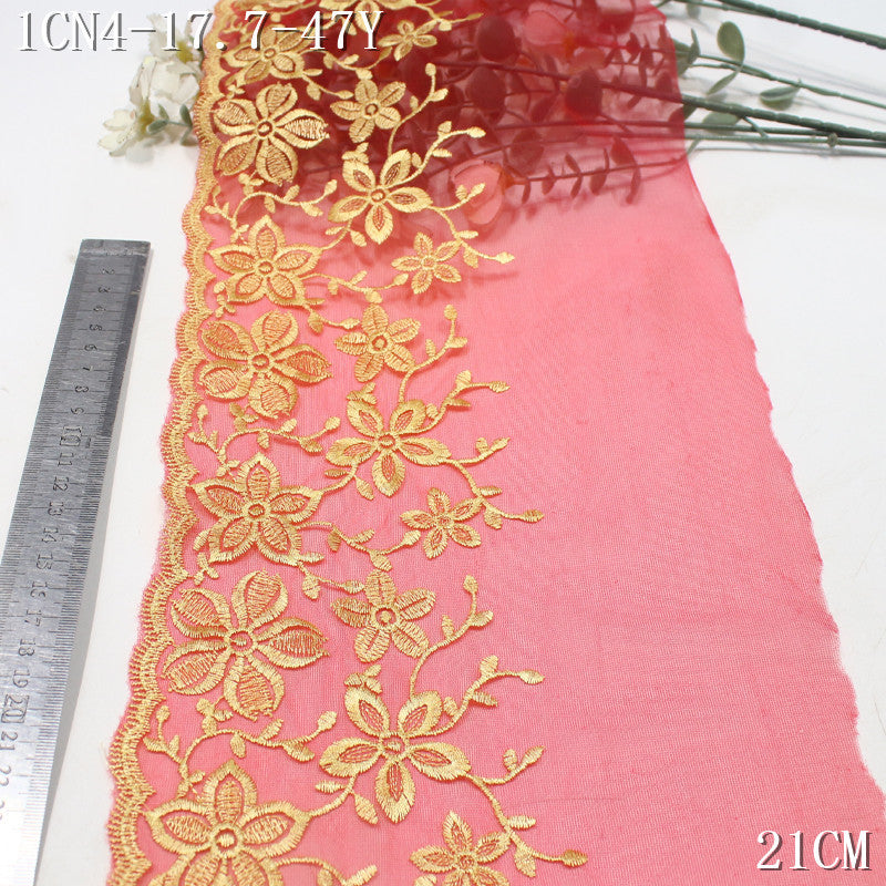 FREEDOMBEAUTY | Chinese classic gold flower red mesh embroidery lace 23cm festive wedding dress decoration accessories