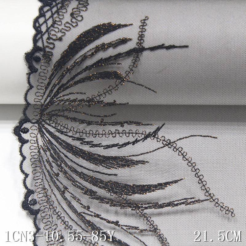 FREEDOMBEAUTY | Spot wholesale black mesh embroidery lace gold thread embroidery 21.5cm light underwear clothing accessories