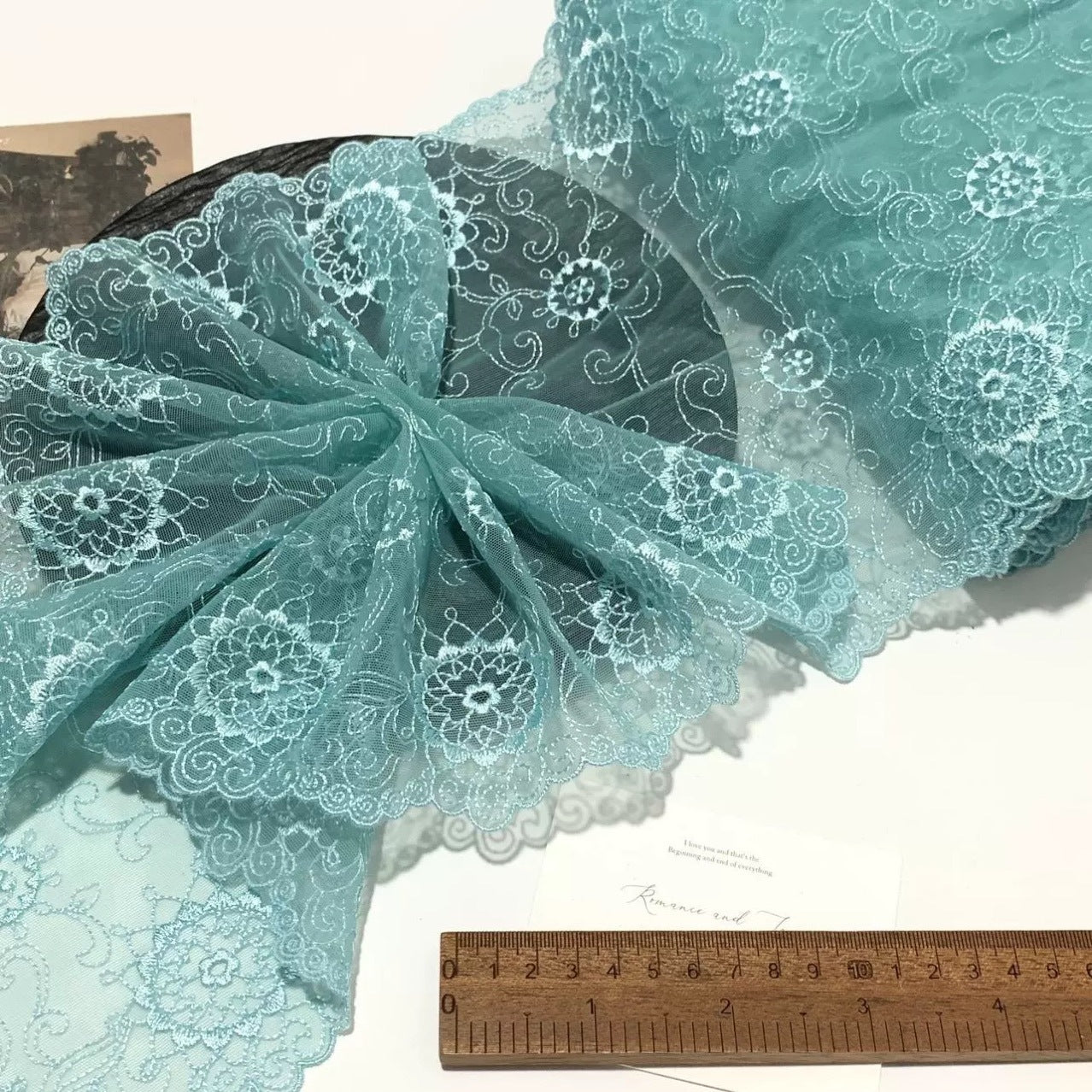 FREEDOMBEAUTY | Spot Mint Blue-Green Bilateral Full Embroidery Elastic Mesh Embroidery Lace Accessories Design