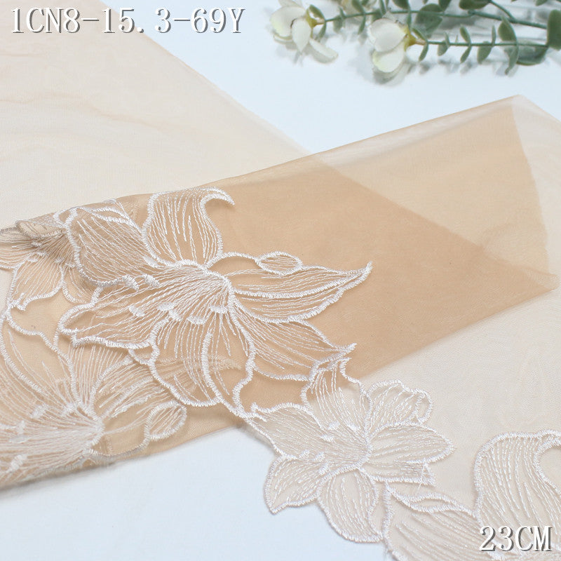 【1Pack】-Freedombeauty | Classic multi-color unilateral lily flower mesh embroidery lace 22.5cm clothing accessories DIY accessories