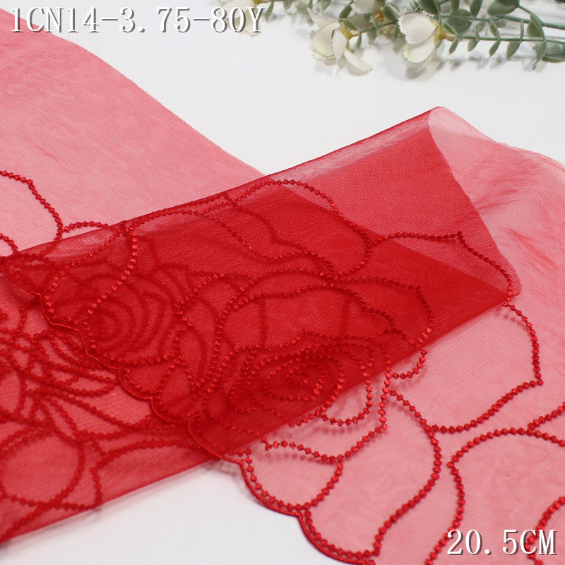 FREEDOMBEAUTY | Simple three-color mesh yarn half-width rose pattern embroidery lace 21cm clothing accessories lace accessories