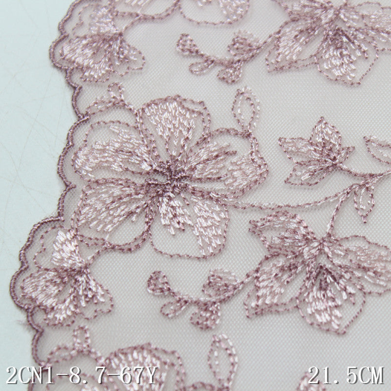 FREEDOMBEAUTY | Pink light mesh embroidery lace antique flower 21.5cm Hanfu ancient lace accessories
