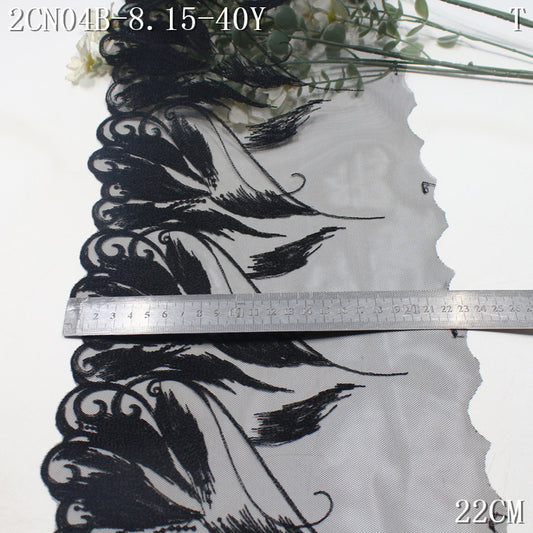 FREEDOMBEAUTY | [1Pack] Black Gothic feathers falling mesh embroidery lace, fashion dress decoration lace accessories