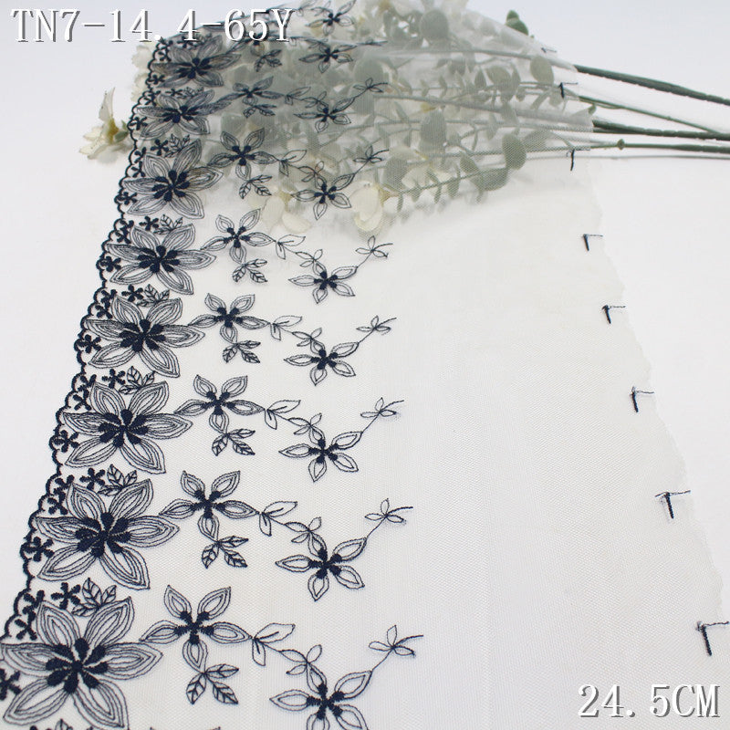 【1Pack】-Freedombeauty | Fresh and elegant white mesh yarn small flower leaf pattern embroidery lace 24.5cm clothing accessories