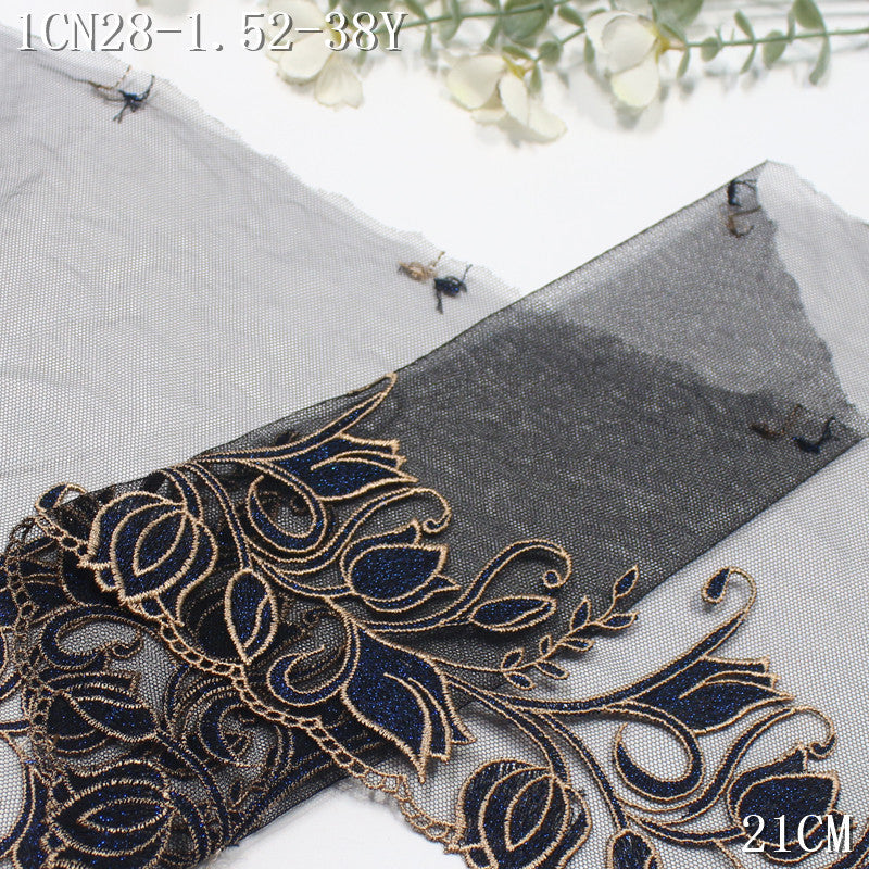 FREEDOMBEAUTY | [1Pack] Luxury light lace mesh silver thread bud embroidery lace, classical dress skirt trim accessories DIY