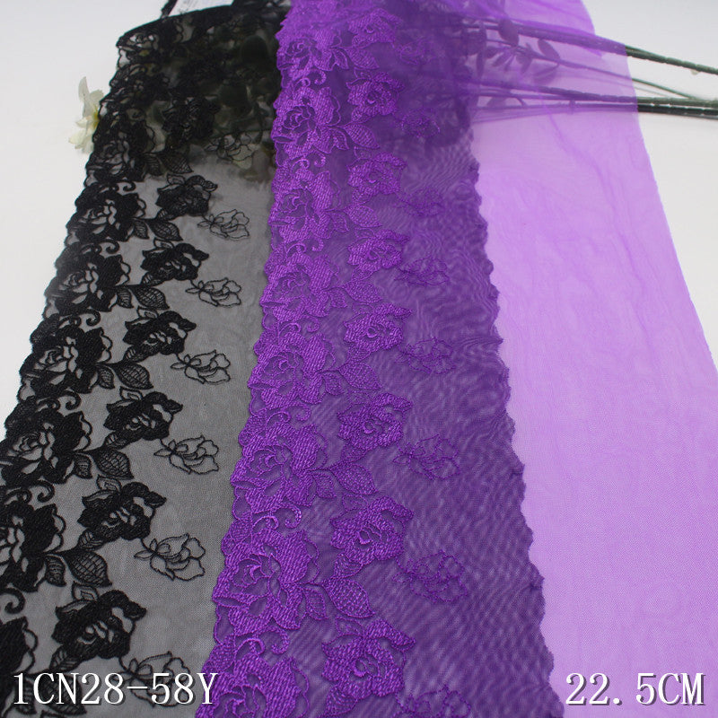 FREEDOMBEAUTY | Black and purple unilateral retro flower embroidery lace 21cm clothing home textile lace accessories