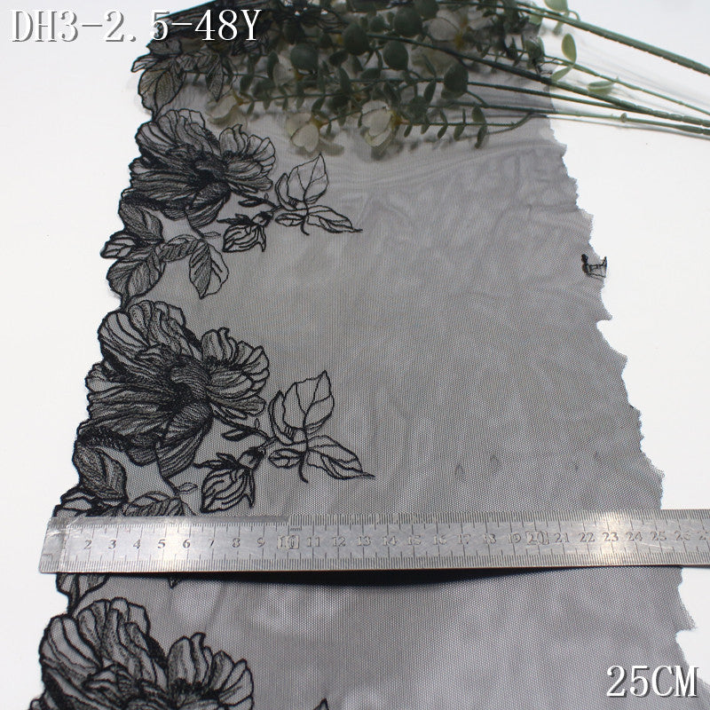 FREEDOMBEAUTY | Black and green light mesh retro large flower embroidered lace clothing cheongsam home lace accessories