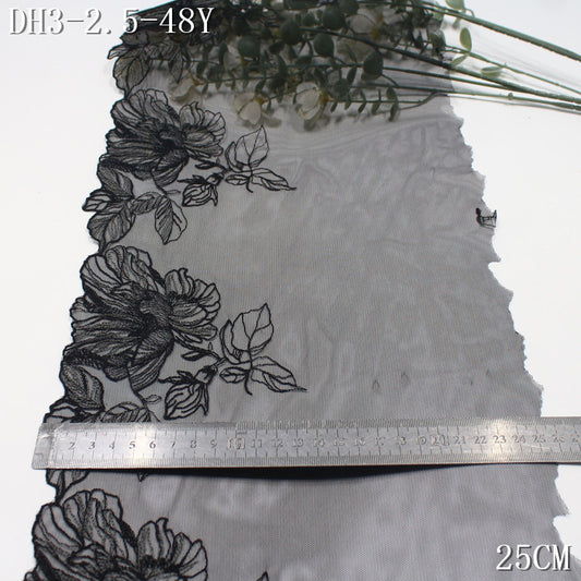 FREEDOMBEAUTY | Black and green light mesh retro large flower embroidered lace clothing cheongsam home lace accessories