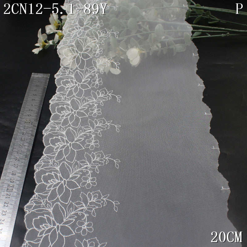 FREEDOMBEAUTY | Summer Clear White Mesh Single/Bilateral Vine Embroidery Lace, Veil Skirt Accessories