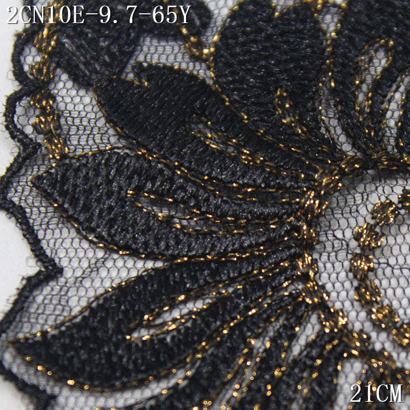 FREEDOMBEAUTY | Black light lace mesh gold thread floral embroidered lace, vintage clothing cheongsam lace accessories