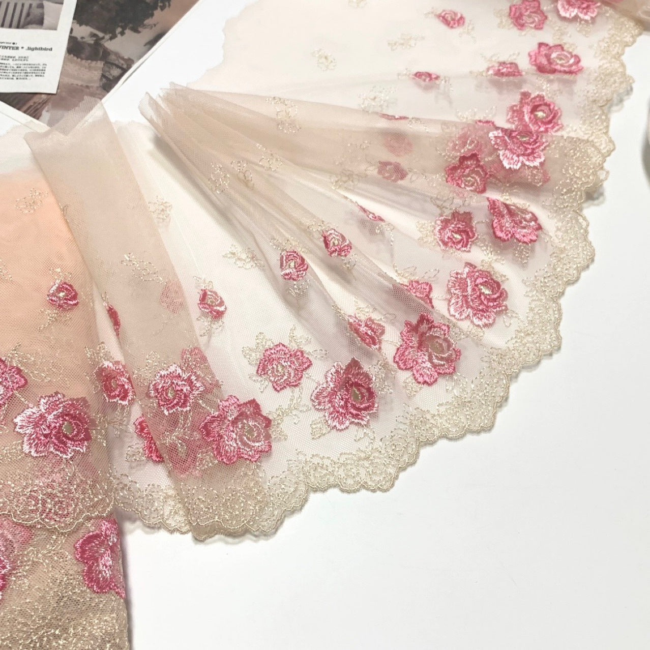 FREEDOMBEAUTY | Spot rose mesh embroidery lace accessories decorative fabric design clothing DIY