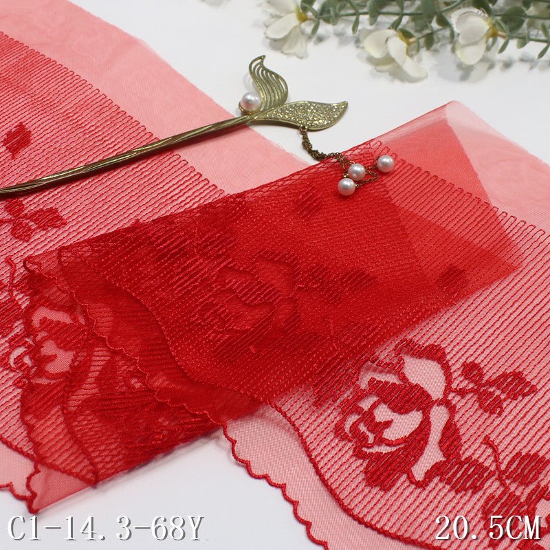 FREEDOMBEAUTY | Spot wholesale red mesh embroidery lace vertical pattern classical flower, clothing home sofa cushion lace accessories