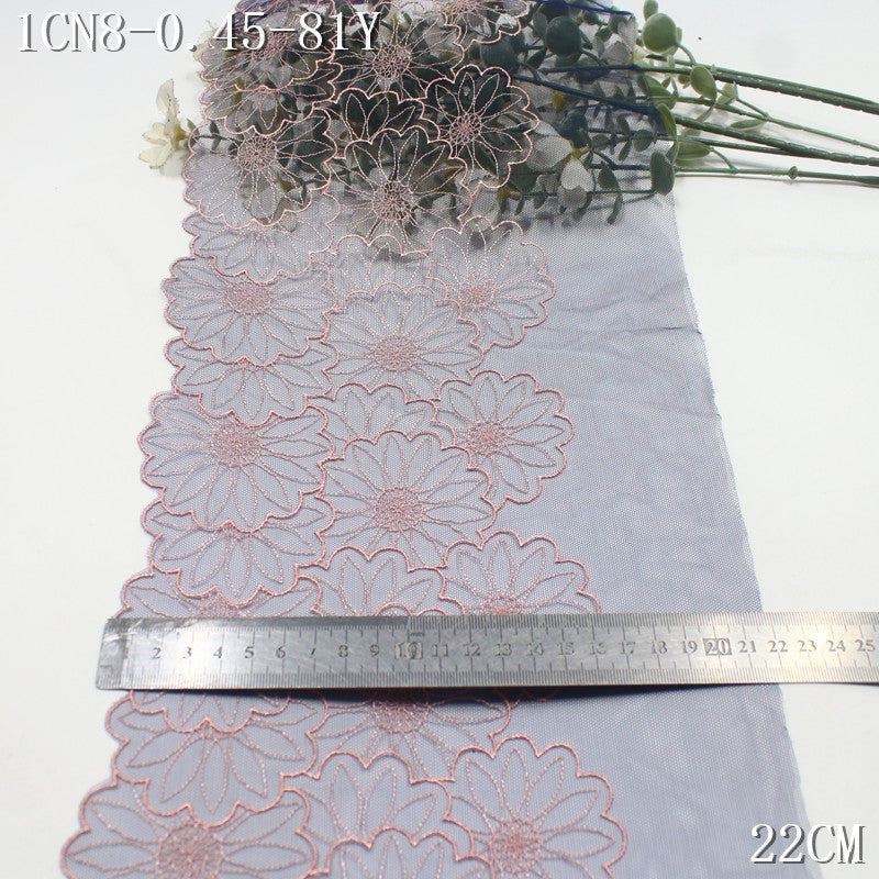 FREEDOMBEAUTY | [1Pack] Simple pastoral four-color mesh yarn half-width sunflower embroidery lace 21cm light clothing accessories