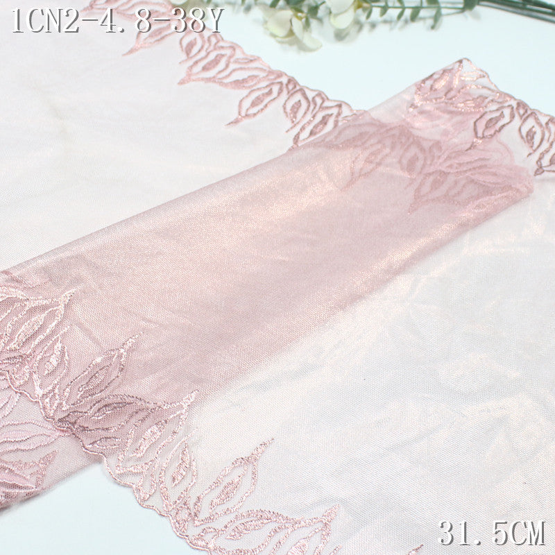 FREEDOMBEAUTY | [1Pack] gilt powder full-width bronzing mesh yarn bilateral bud embroidery lace, fashion clothing dance clothes lace accessories