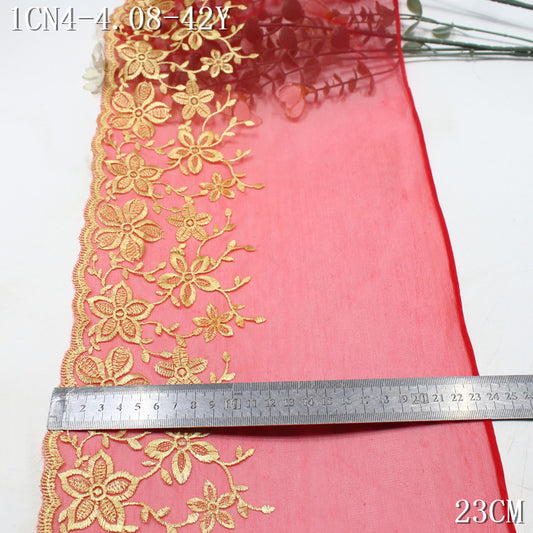 FREEDOMBEAUTY | Chinese classic gold flower red mesh embroidery lace 23cm festive wedding dress decoration accessories