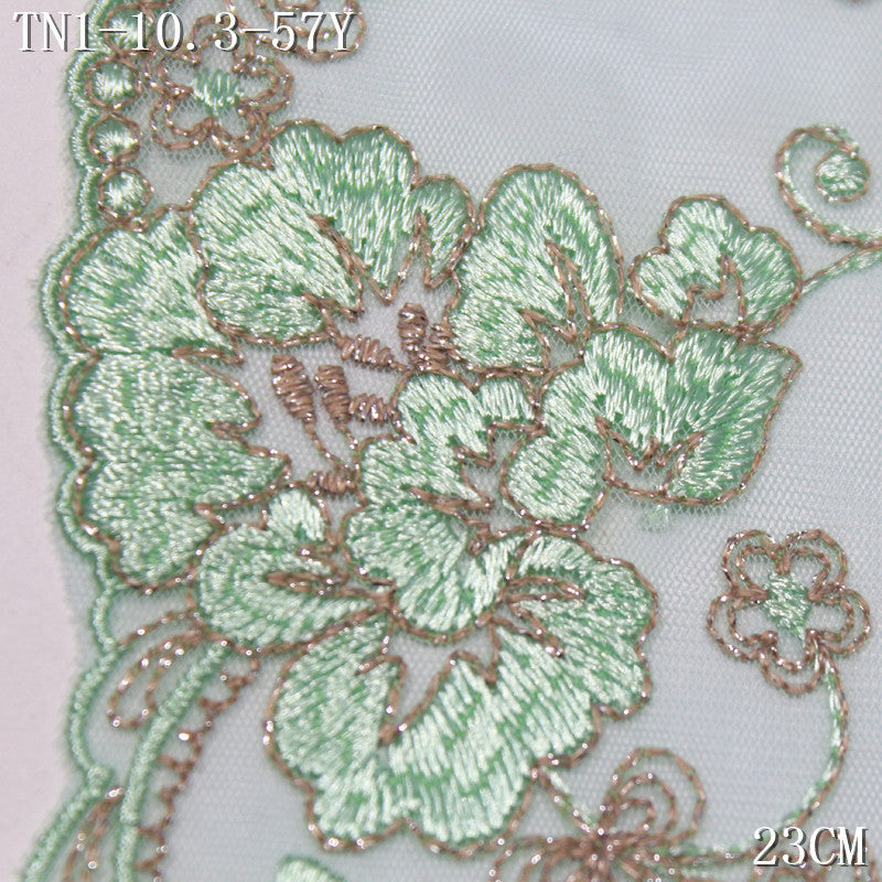FREEDOMBEAUTY | [1Pack] Mint green mesh natural gold thread flower embroidery lace, Hanfu skirt decoration dress lace accessories
