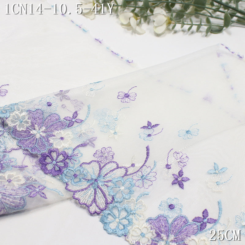 【1Pack】-Freedombeauty | Dream style blue and purple color matching fine embroidery flower mesh embroidery lace 25cm clothing jewelry handmade accessories