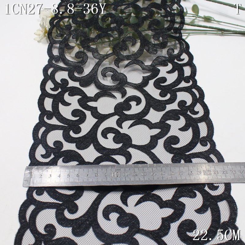 FREEDOMBEAUTY | Spot black Chinese retro roll grass pattern mesh embroidered lace, clothing underwear nightgown lace accessories