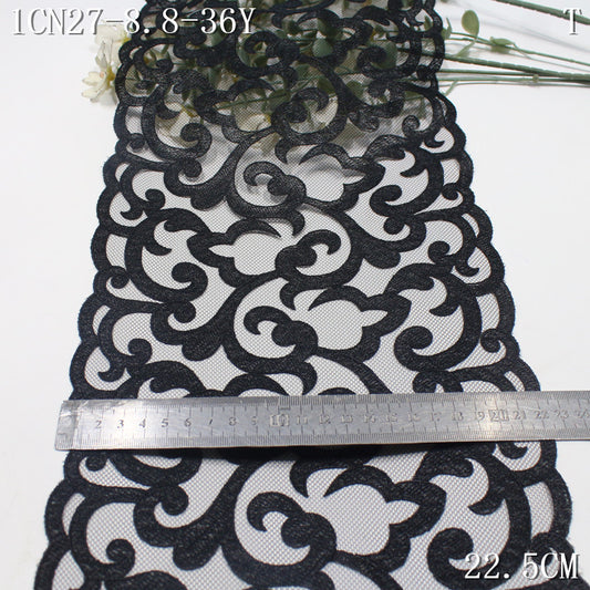 FREEDOMBEAUTY | Spot black Chinese retro roll grass pattern mesh embroidered lace, clothing underwear nightgown lace accessories
