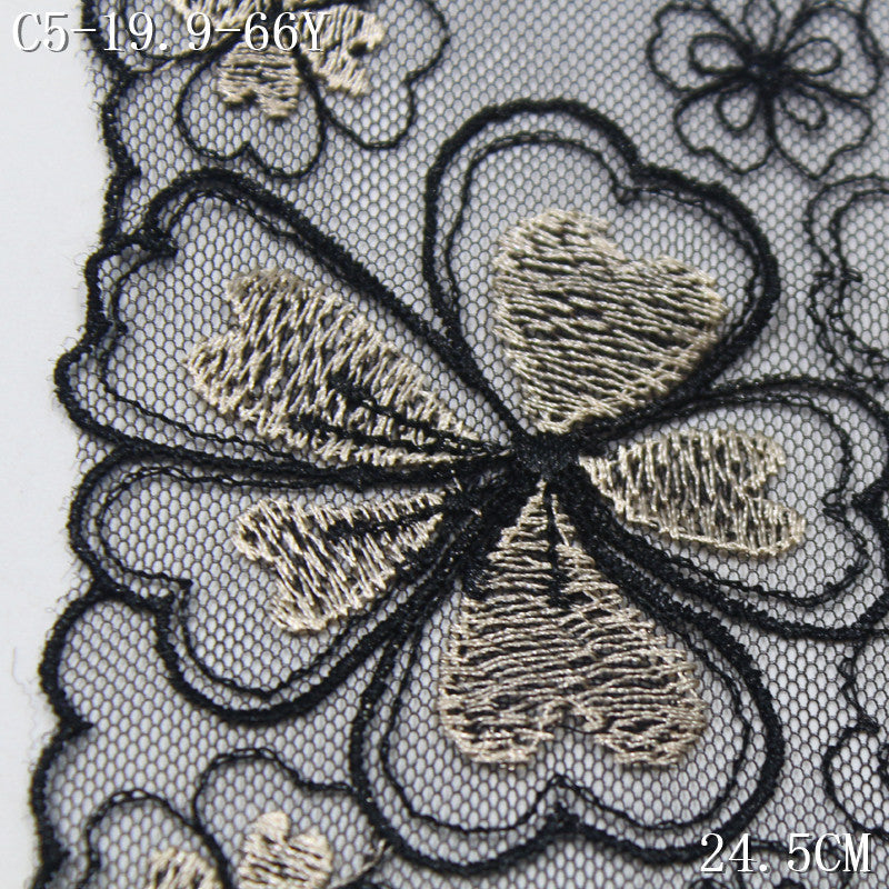 FREEDOMBEAUTY | [1Pack] Sweet and cool black and gold flower mesh embroidery lace, denim clothing neckline skirt lace accessories DIY