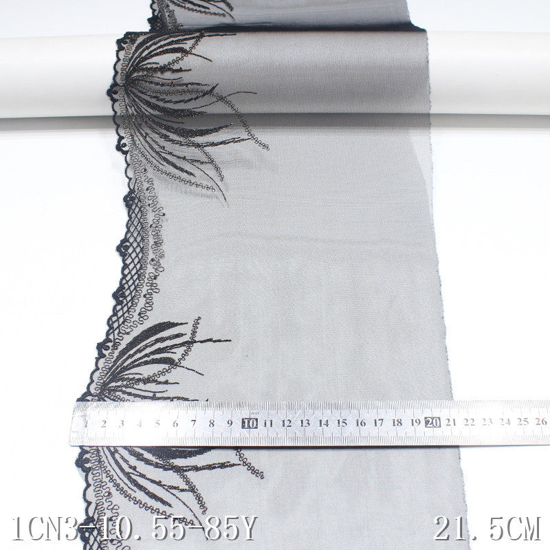 FREEDOMBEAUTY | Spot wholesale black mesh embroidery lace gold thread embroidery 21.5cm light underwear clothing accessories