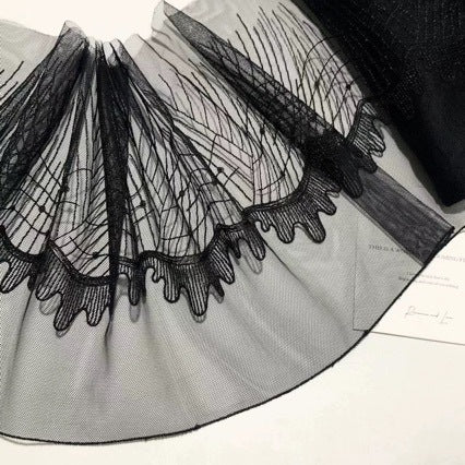 FREEDOMBEAUTY | Spot retro black simple middle embroidery mesh lace accessories decorative design DIY clothing fabric