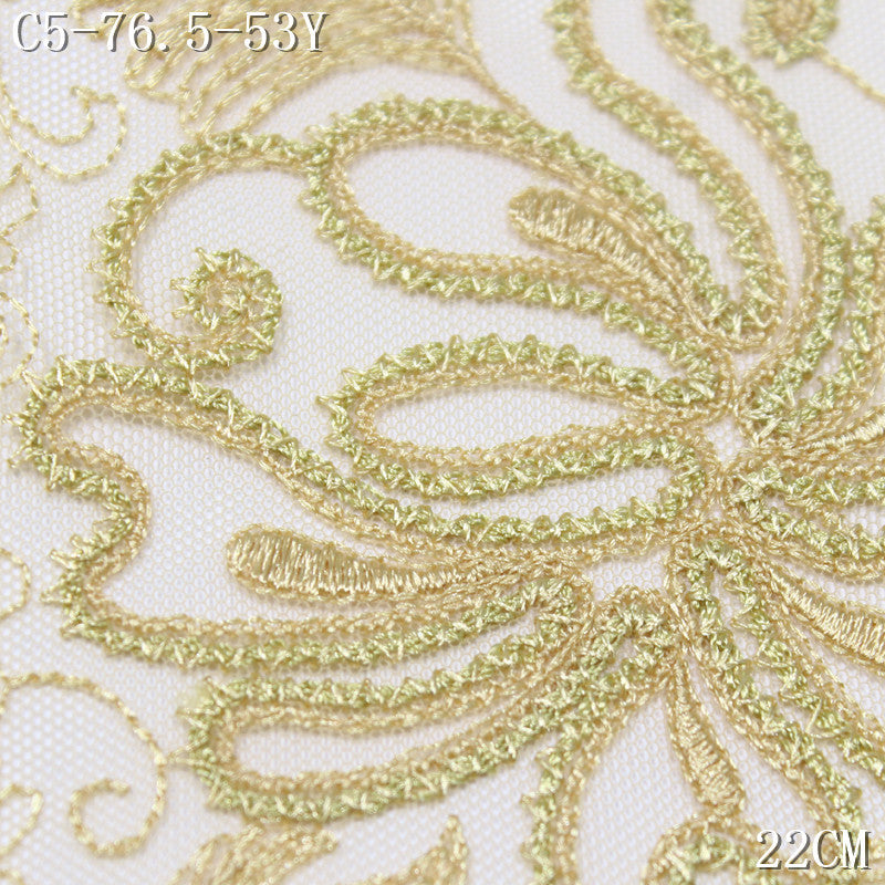 FREEDOMBEAUTY | Sand yellow national style flower roll grass pattern mesh embroidery lace, clothing home curtain lace accessories