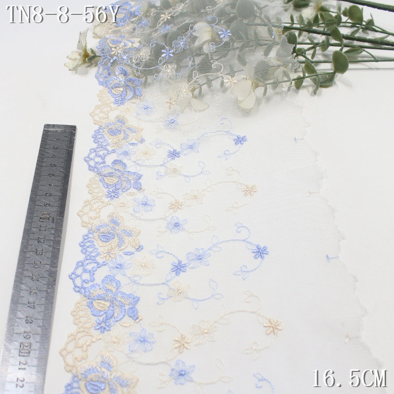 【1Pack】-Freedombeauty | Fresh and dreamy purple and yellow color matching flower white mesh embroidery lace 16.5cm clothing skirt accessories