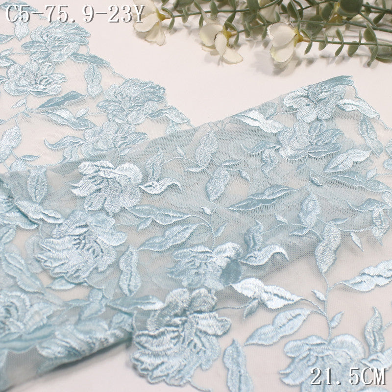 【1Pack】-Freedombeauty | Fresh green and white mesh full polyester flower embroidery lace 21.5cm clothing accessories DIY accessories