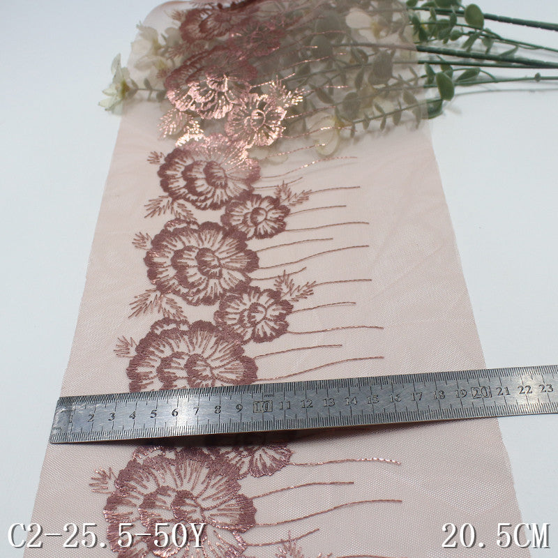 FREEDOMBEAUTY | [1Pack] Hot stamping high fashion rose gold flower cluster mesh embroidery lace 20.5cm clothing accessories