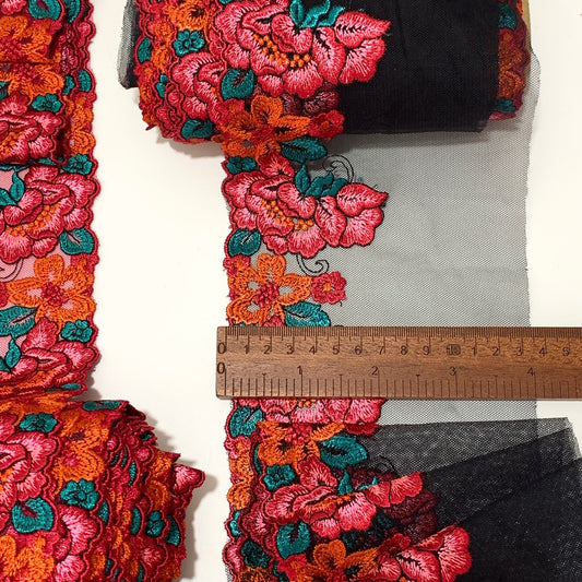 FREEDOMBEAUTY | Spot Heavy Industry Full Black and Red Embroidery Mesh Lace Lace Design DIY Apparel Fabric