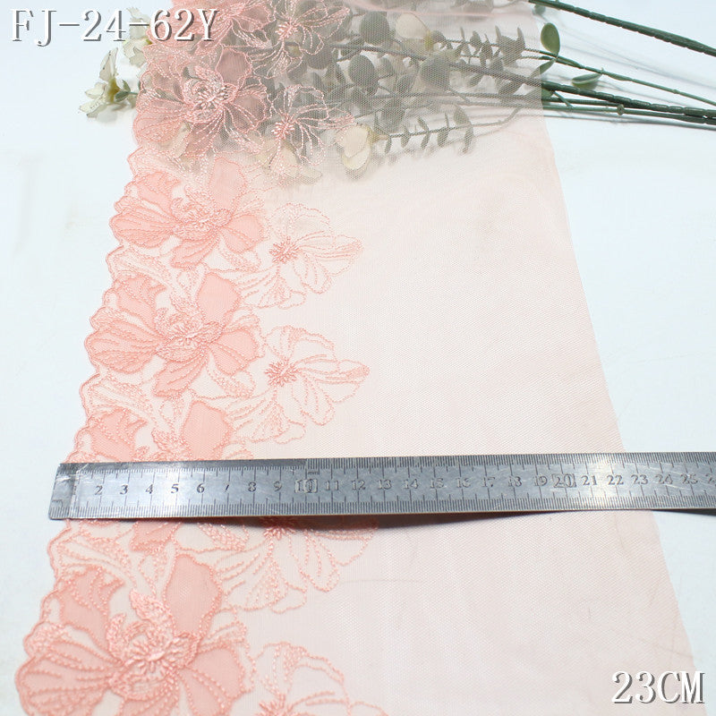 FREEDOMBEAUTY |  Gentle Romantic Double Layer Flower Pink Mesh Embroidered Lace 23cm Underwear Wedding Dress Lace Accessories
