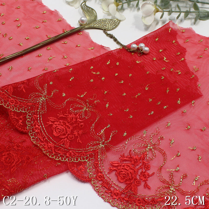 FREEDOMBEAUTY | French gold silk flower bow mesh embroidery lace, wedding headscarf DIY lace accessories