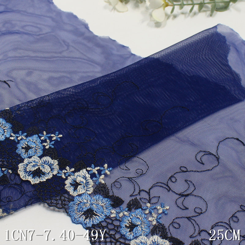 FREEDOMBEAUTY | Navy blue classic blue and white two-color flower embroidery lace, sofa cushion home textile clothing lace accessories