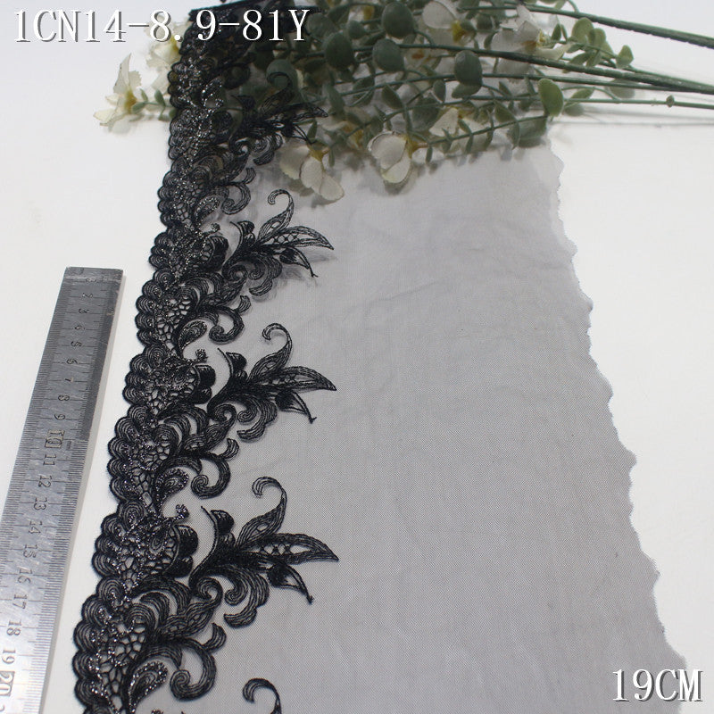 【1Pack】-Freedombeauty | Black light mesh classic unilateral silver thread pattern embroidery lace 19cm clothing accessories DIY accessories