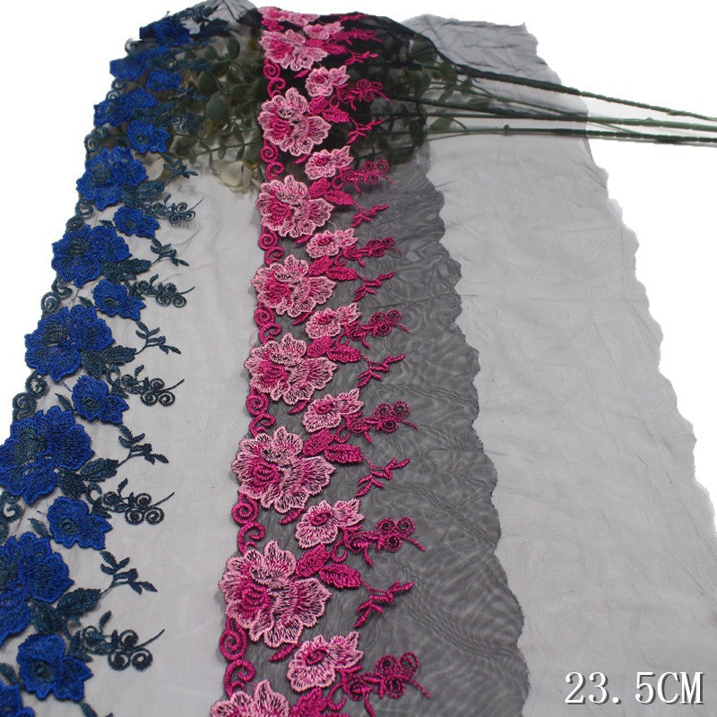 FREEDOMBEAUTY | Spot wholesale blue pink classical flower light mesh embroidery, Hanfu underwear clothing curtain lace accessories DIY