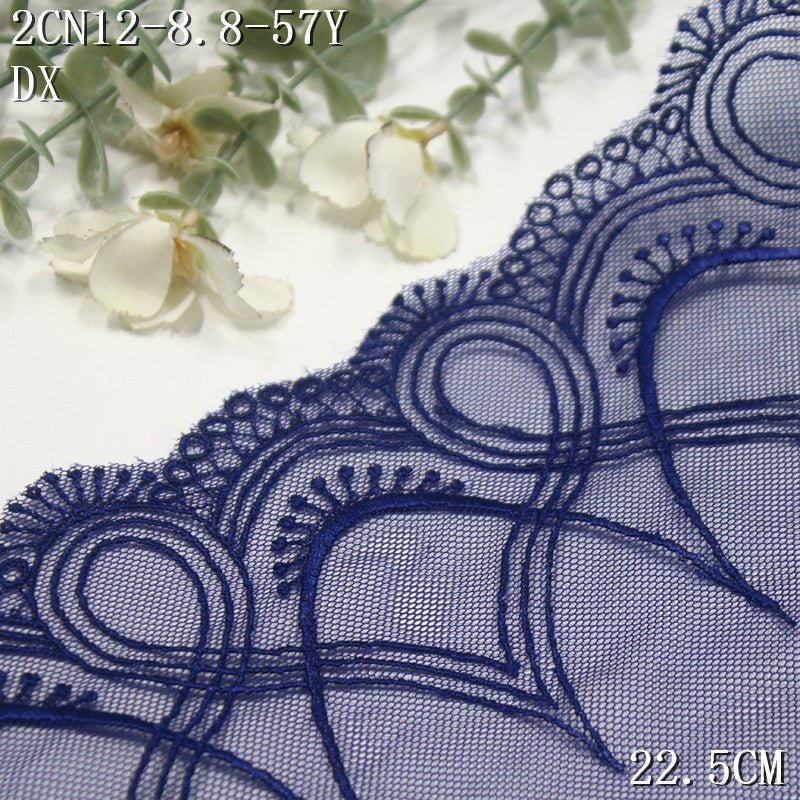 FREEDOMBEAUTY | Navy blue mesh embroidery lace tracing oval pattern 22.5cm clothing home textile tablecloth accessories
