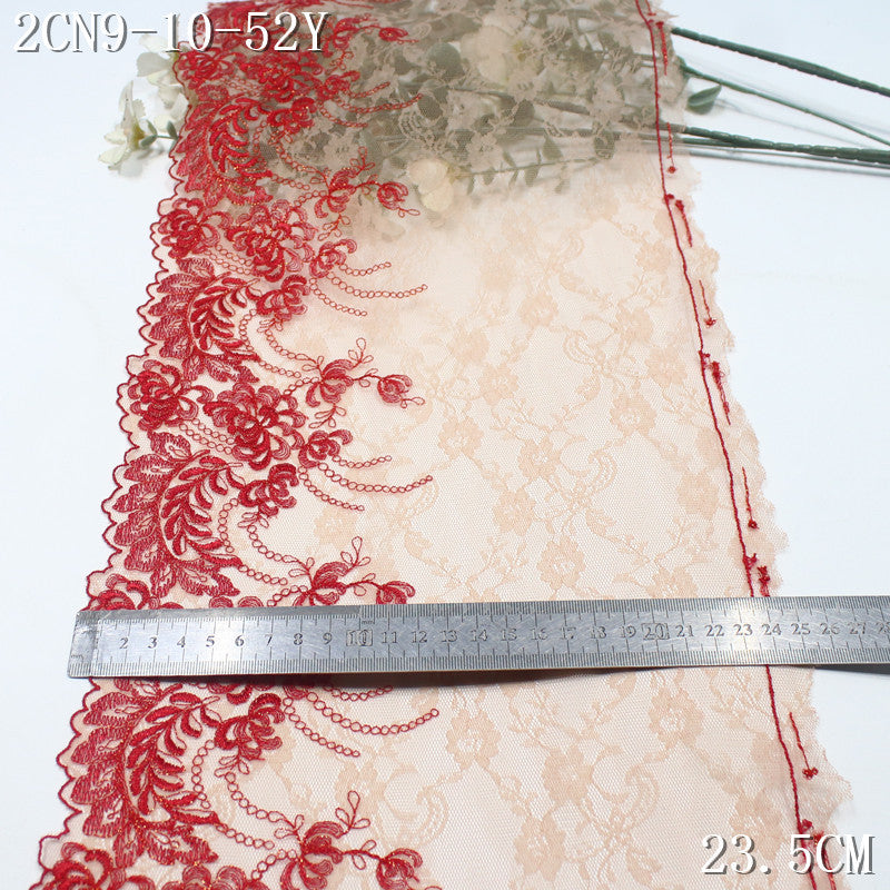 FREEDOMBEAUTY | [1Pack] Skin tone lace mesh yarn red gold thread pattern embroidery lace, Hanfu performance clothes dress up lace accessories