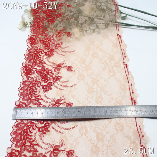 FREEDOMBEAUTY | [1Pack] Skin tone lace mesh yarn red gold thread pattern embroidery lace, Hanfu performance clothes dress up lace accessories