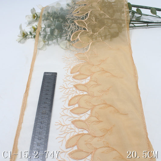 FREEDOMBEAUTY | Apricot double mesh fashion branches and leaves embroidery lace, clothing handmade DIY lace accessories