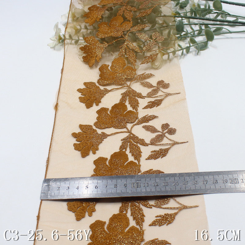 FREEDOMBEAUTY | [1Pack] Three-color centered gold thread exquisite flower mesh embroidery lace 22.5cm clothing accessories home textile accessories