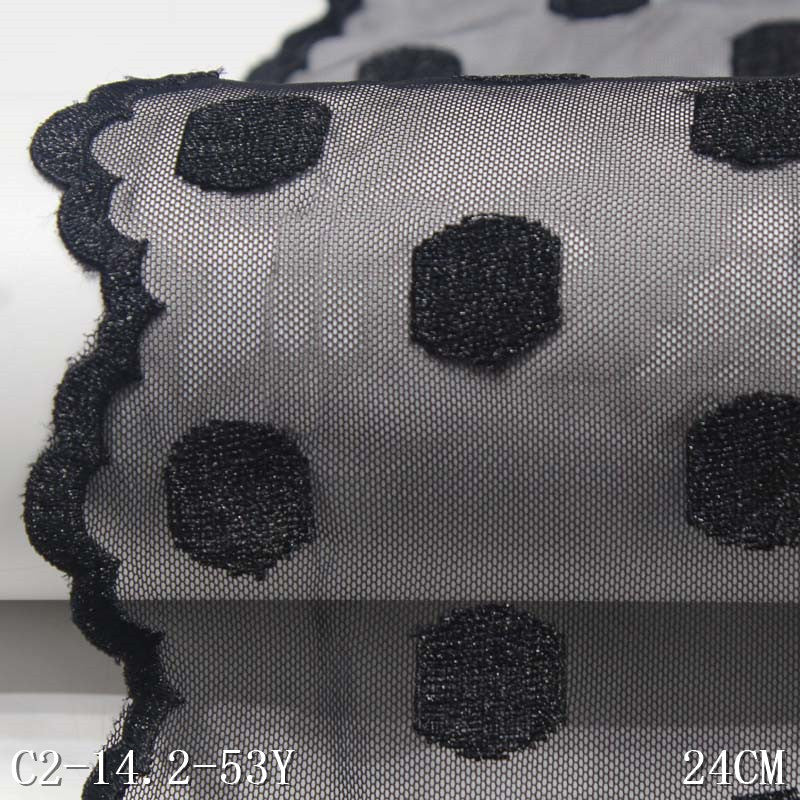 FREEDOMBEAUTY | Black Mesh Spotted Polyester Thread Embroidery Lace, Accessories Wholesale Curtains Clothing Accessories Textile Accessories